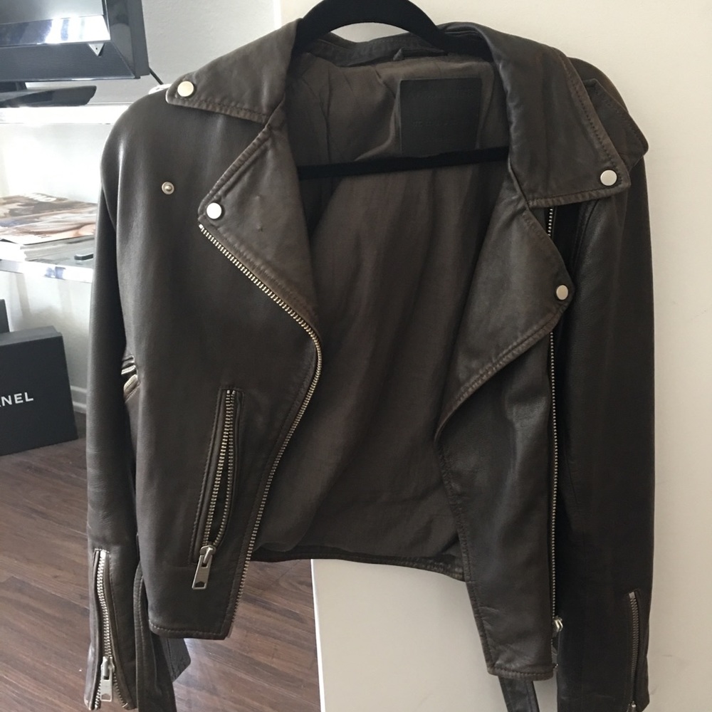 All Saints Dark Green Leather Jacket